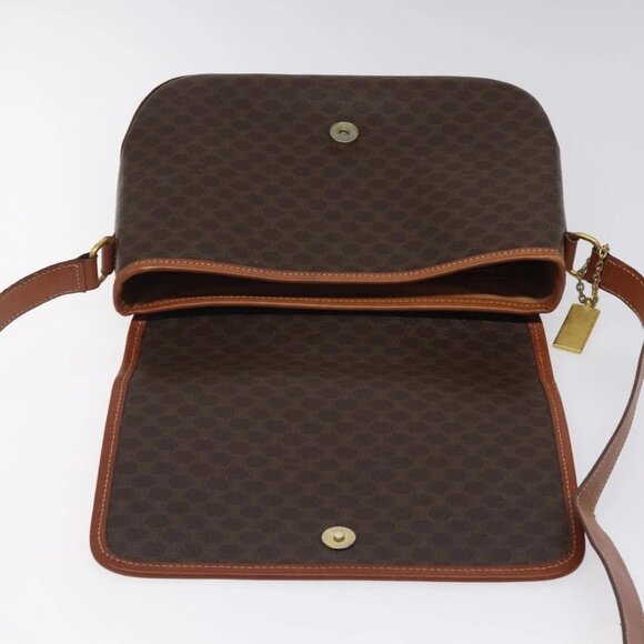 CELINE Macadam Canvas Shoulder Bag PVC Leather Brown Gold Auth sw497 - Picture 13 of 16